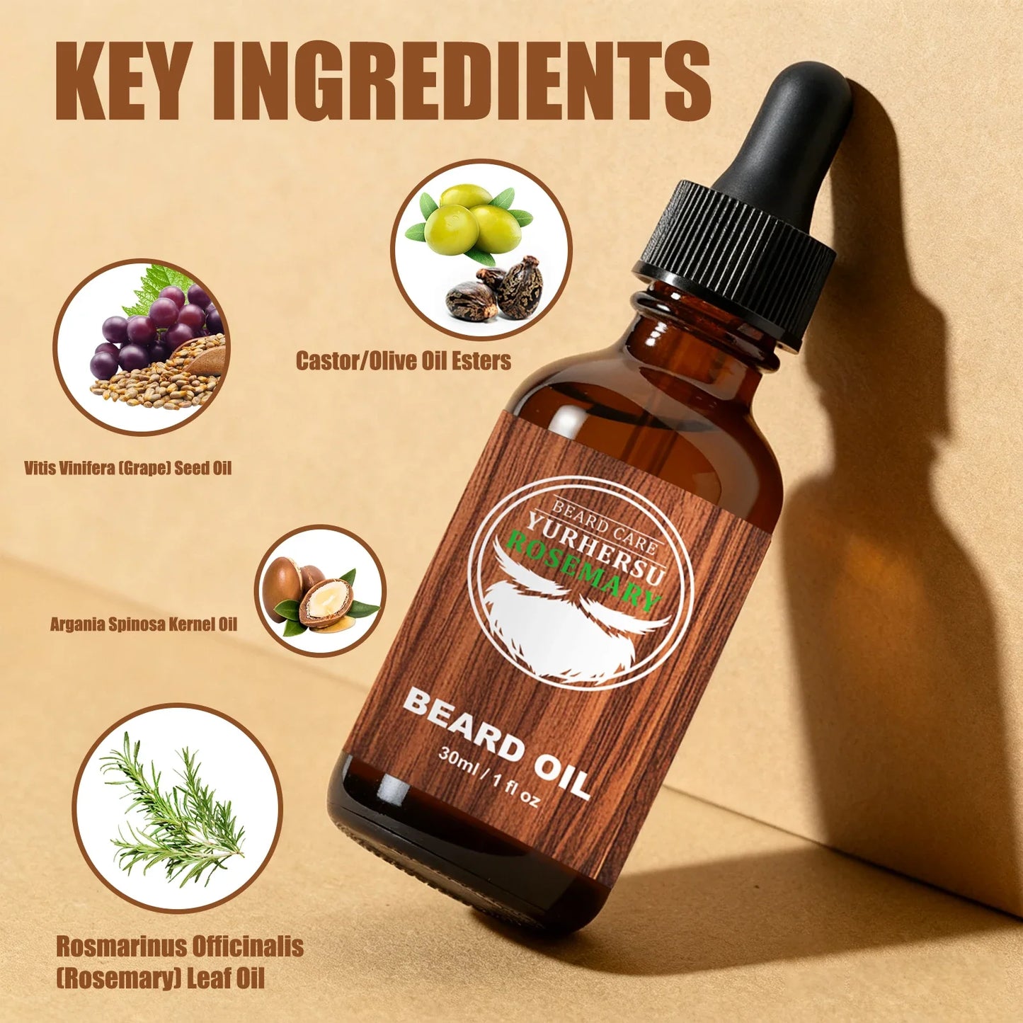 Organic Rosemary & Jojoba Beard Oil 30ml – Lightweight Non-Greasy Beard Care for Softening Dry, Coarse Beard with Natural Woodsy Scent