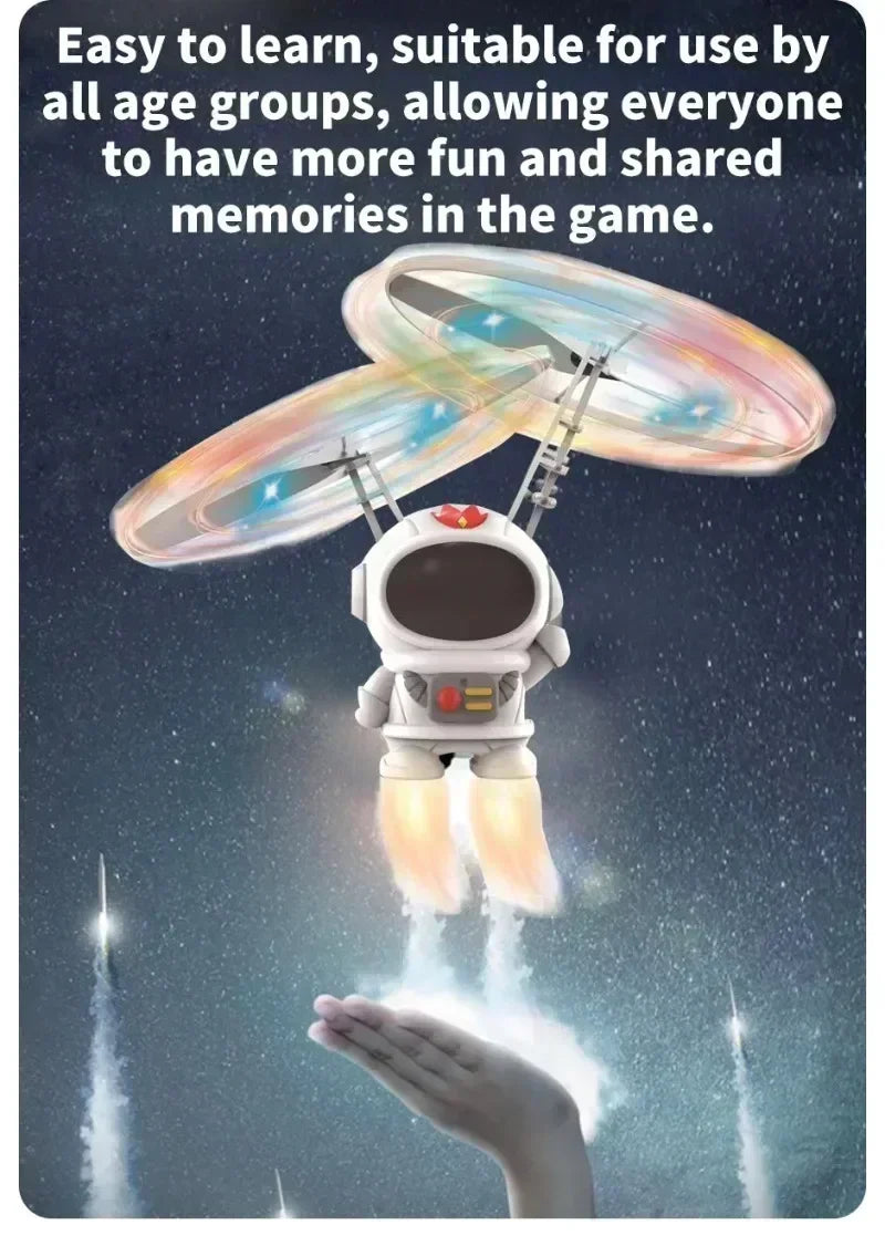 Mini Astronaut Drone Toy — Cartoon Spaceman Flying Robot with USB Charging & Hand Control for Kids