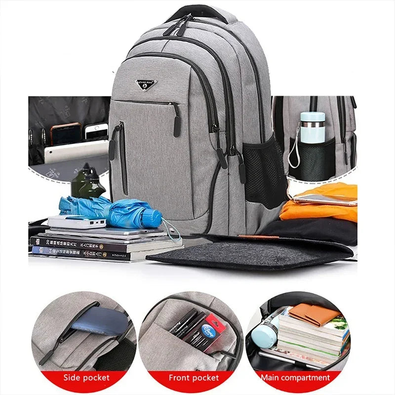 Large Capacity Oxford Backpack - 15.6” Laptop Bag for Men and Teens, Black Solid High School and College Student Backpack