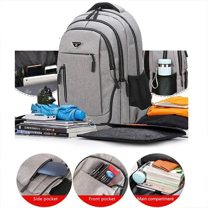 Large Capacity Oxford Backpack - 15.6” Laptop Bag for Men and Teens, Black Solid High School and College Student Backpack