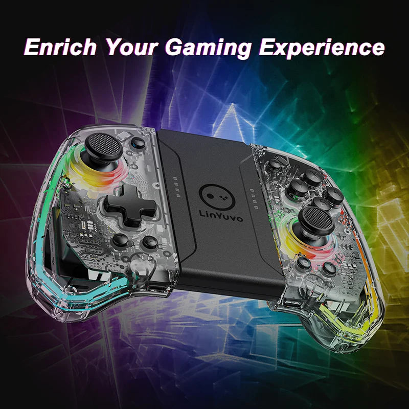 LinYuvo KS40 Transparent Wireless Joy-Pad – 8 Color LED Controller with Turbo Function for Switch/NS OLED & Lite