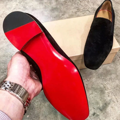 Men’s Red Bottom Loafers - Flock Slip-On Party Dress Shoes Sizes 38-48