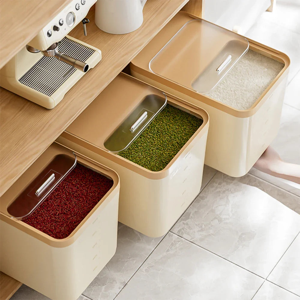 10KG Rice Storage Container & Pet Food Box - Sealed Cereal Dispenser with Buckle, Insect-Proof Grain Organizer for Kitchen
