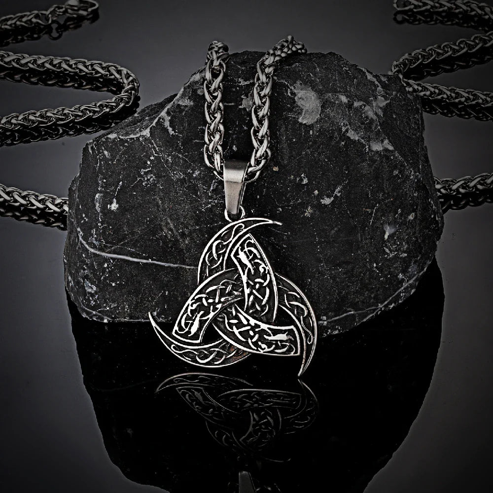 Men’s Celtics Knot Trinity Pendant Necklace — Stainless Steel Norse Runes Viking Amulet, Slavic Icelandic Vintage Jewelry Gift