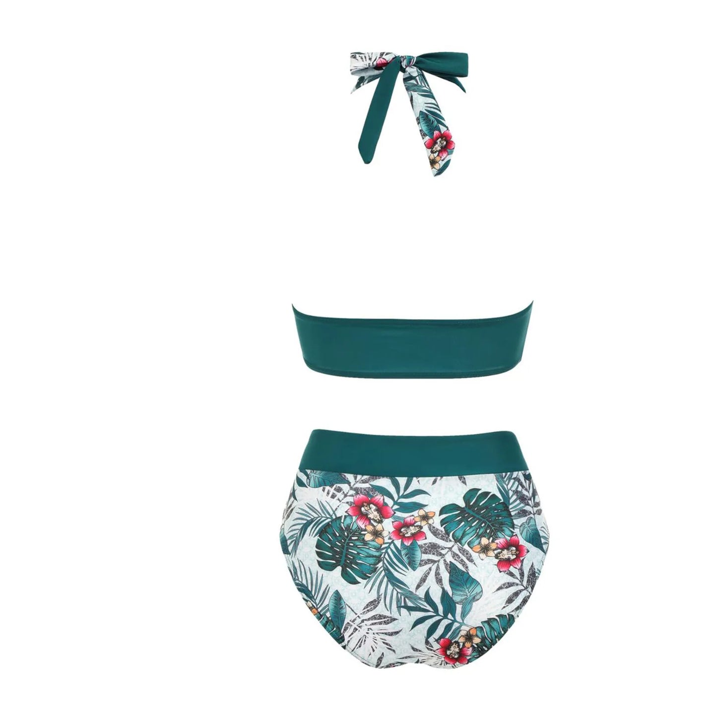 Floral Colour Block High Waist Bikini – Women's Two-Piece Swimsuit Teen Beachwear 2024 Trend