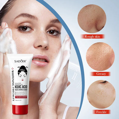 SADOER Kojic Acid Facial Cleanser – Moisturizing & Brightening Face Wash Foam for Skincare