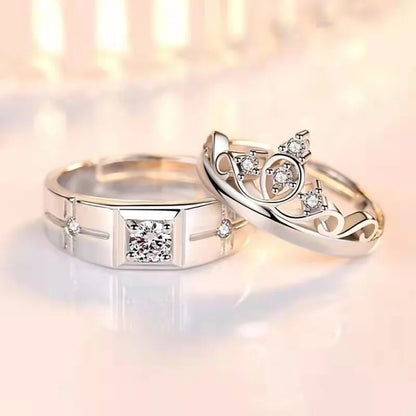 Luxury Zircon Couple Rings - Shiny Crown, Flower & Heart Design for Women & Men, Promise & Anniversary Wedding Jewelry