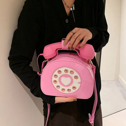 Women’s Creative Telephone-Shaped Crossbody Bag – Retro PU Leather Small Shoulder Handbag