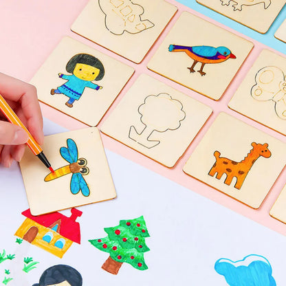 20pcs Montessori Wooden Drawing Toys – DIY Painting Template Stencils, Educational Learning Gift for Children