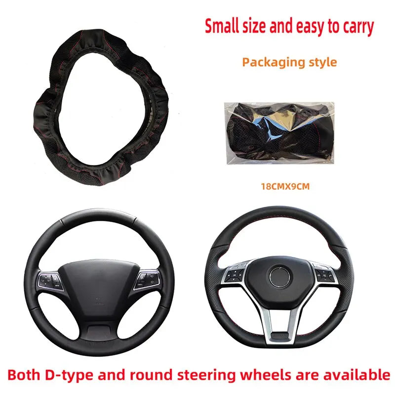 37-38cm Car Steering Wheel Cover: Three-dimensional Leather with Embroidered Color Diamond-encrusted Design - Breathable, No Inner Ring