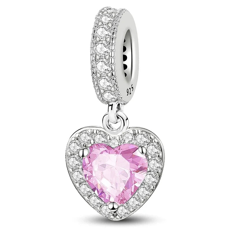 925 Sterling Silver Paw Heart Charm - Zircon Red Love Pendant Bead for DIY Bracelets & Women’s Fine Jewelry