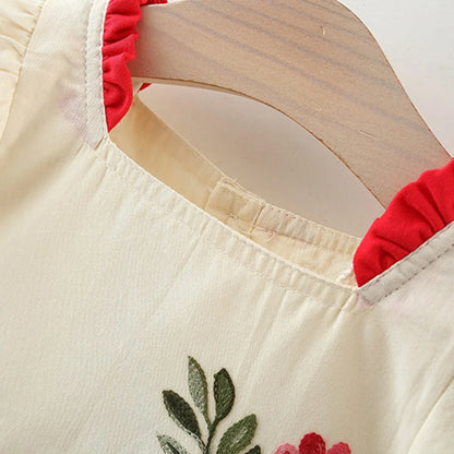 Summer Baby Girl Dress – Cute Embroidered Cotton Skirt with Bubble Sleeves, 0-3 Years
