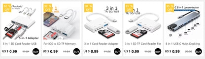5-in-1 SD Card Reader USB Hub – USB 3.0 Type-C OTG Adapter for iPhone, iPad, MacBook, SD & TF Memory Cards