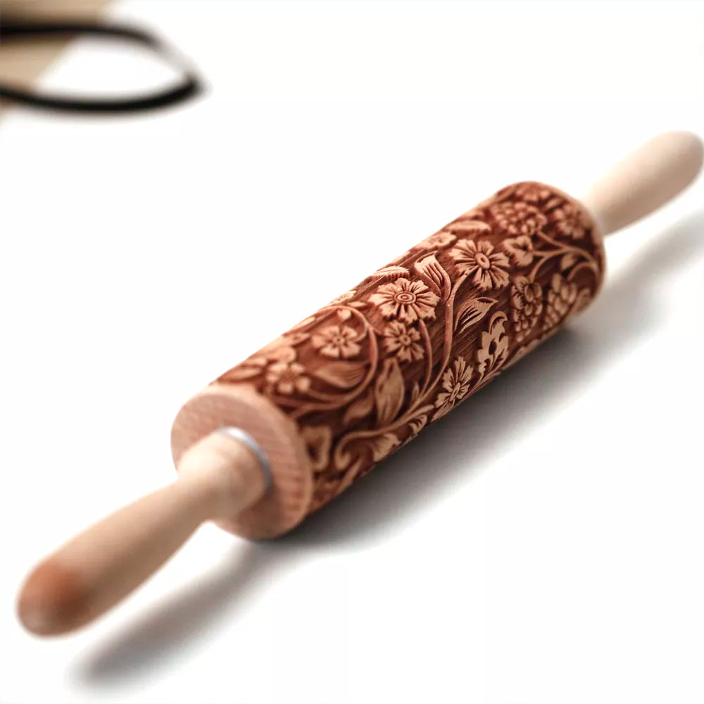 Arjmide 35X4.5CM European Retro Flower Window Grilles Wooden Embossed Cookies Rolling Pin - Deep Engraved 3D Mold for Baking - ZM006