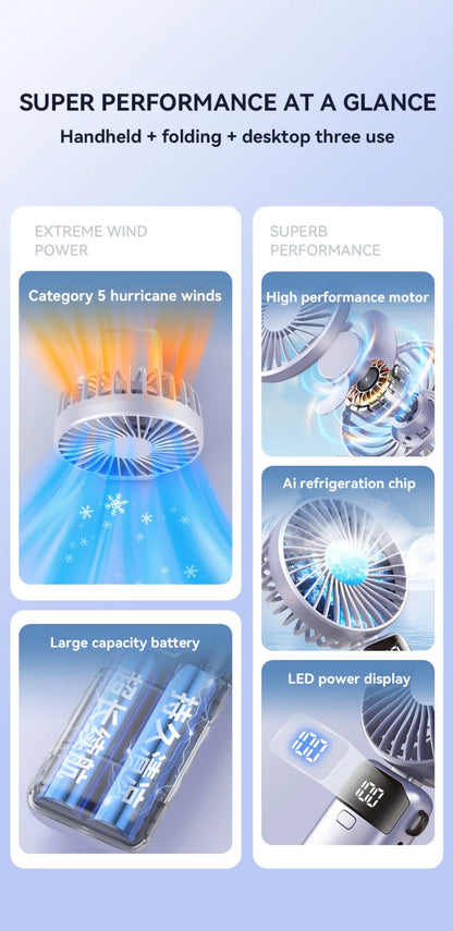 Portable Mini USB Fan – Handheld & Desktop Fan with Phone Holder, 3-Speed Adjustable Wind, Long Battery Life, Multi-Function Cooling Fan