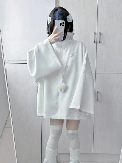 Spring Casual Hoodie – Women’s Loose Y2K Aesthetic Oversized Embroidered Harajuku Zipper Grunge Sweatshirt