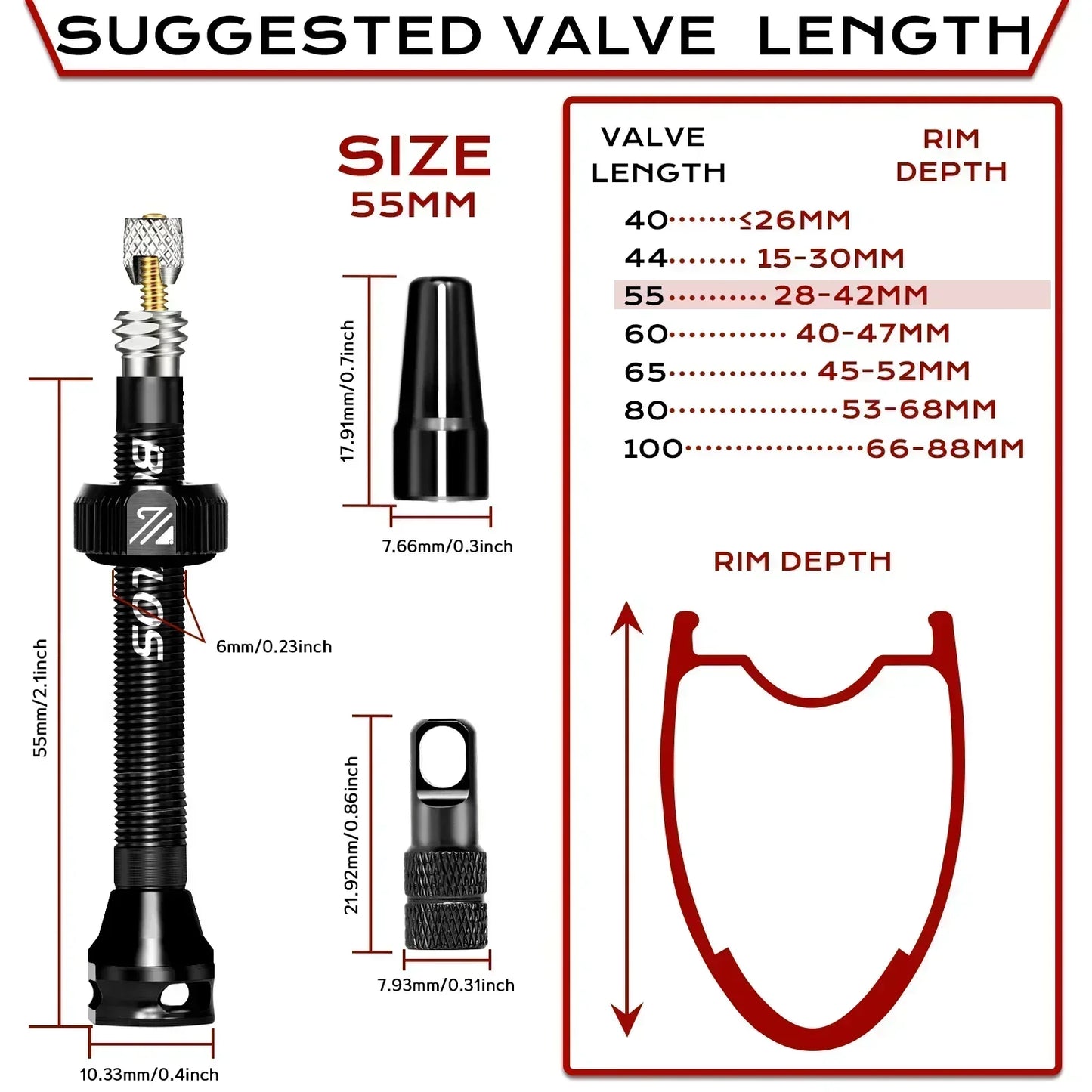 BUCKLOS Presta Tubeless Valve Stem 40/44/55/60mm — High-Quality Bike Tire Nipple for Road & MTB