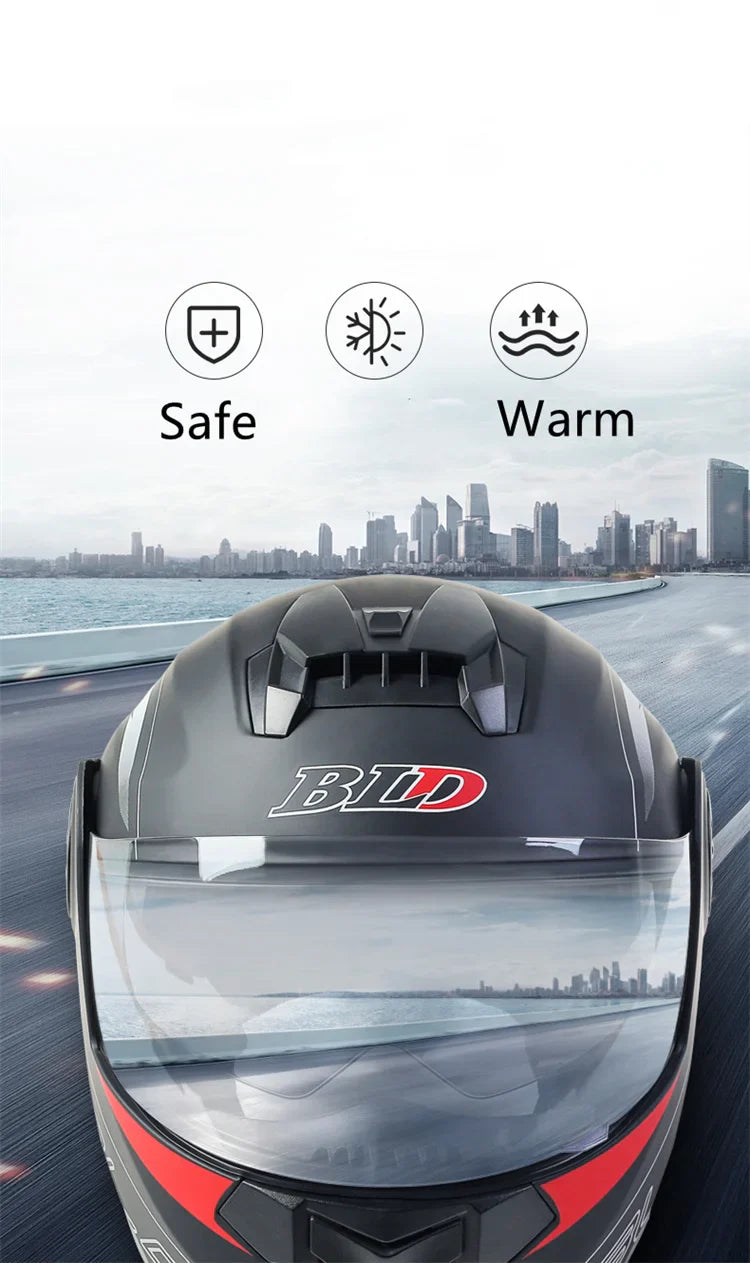 BLD Personalized Full Face Motorcycle Helmet – Dual Lens Modular Flip-Up Casco Moto for Men & Women