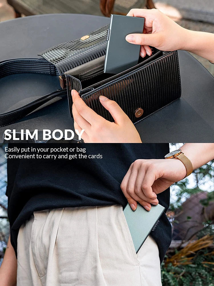 RFID Blocking Minimalist Pop-Up Card Holder Wallet - Slim Metal Card Protector for Men's Credit Cards