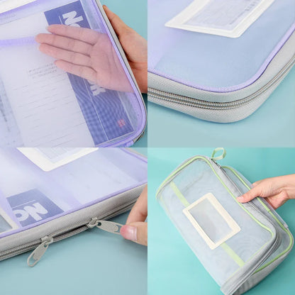 A4 Double-Layer Mesh Zipper Bag – Large Capacity Stationery Storage Organizer for School and Office Supplies