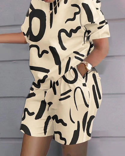 Women’s Printed 2-Piece Shorts Set – Short Sleeve T-Shirt & Elastic Waist Pants Matching Summer Y2K Outfit with Pockets (2025)
