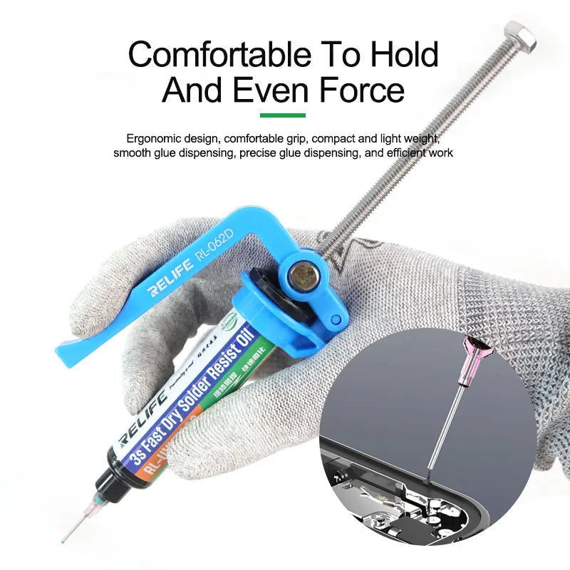 RELIFE RL-062D Labor-Saving Solder Paste Booster - 5-10CC Capacity UV Solder Mask Ink Welding Oil Pusher for Efficient Motherboard Repair - Essential Tool for Electronics Work