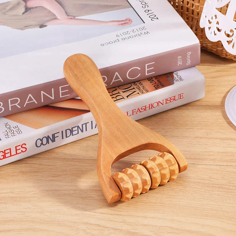 Wooden Roller Massager — Neck, Shoulder, Leg & Foot Handheld Massage Tool for Muscle Relaxation