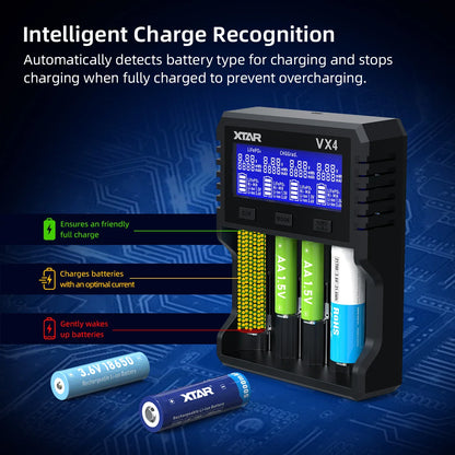 XTAR VX4 20W Fast Battery Charger with LED Display – 18650, AAA/AA, Li-ion, NiMH, LiFePO4 Charger & Capacity Tester