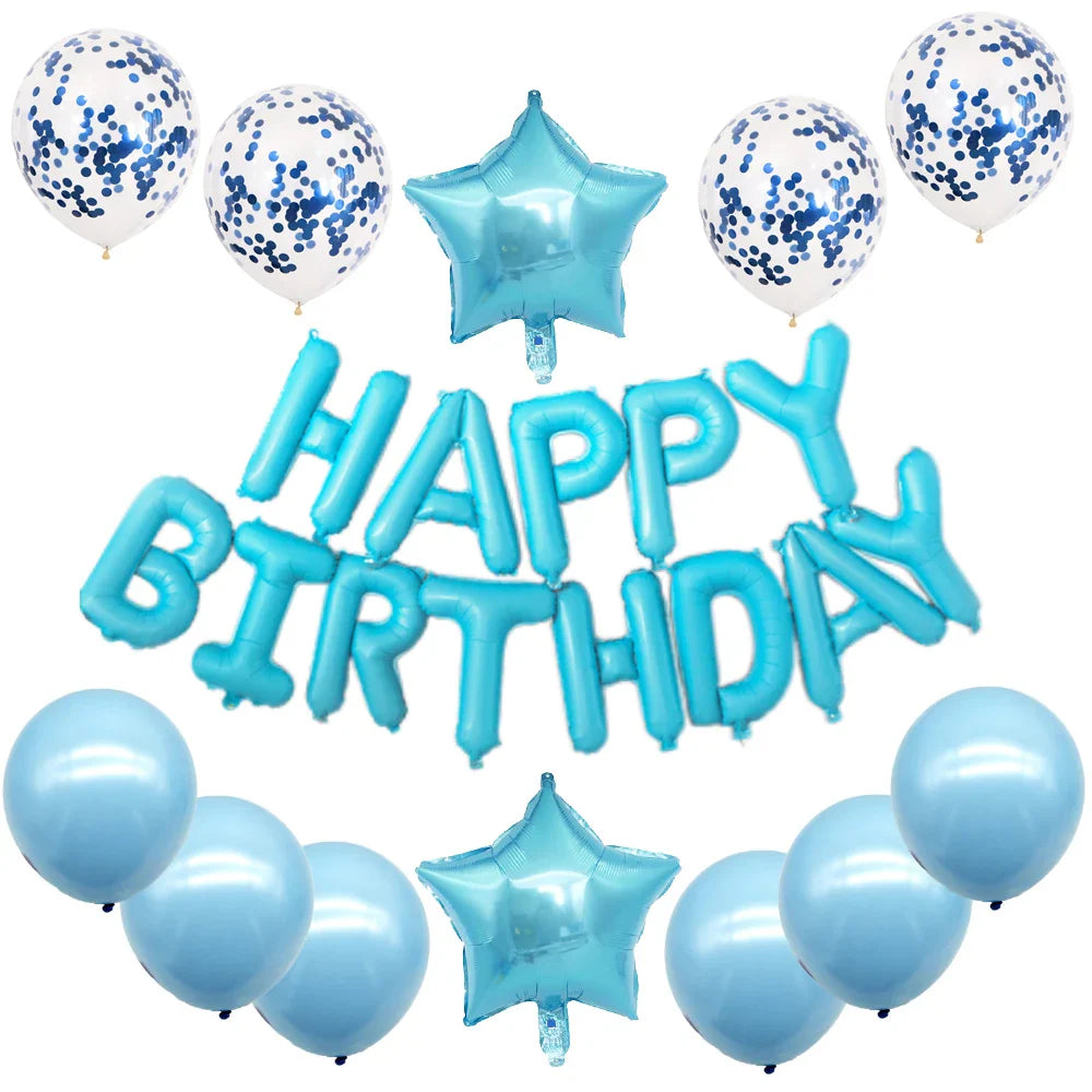 16-Inch Happy Birthday Foil Balloons Set – Pink & Blue Letter Balloons for Birthday Party Decoration