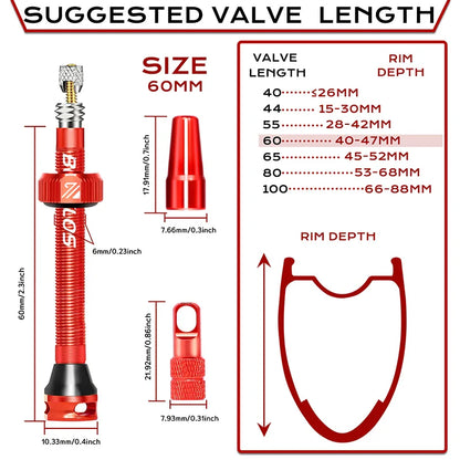 BUCKLOS Tubeless Presta Valves 40–100mm — Aluminum Alloy Bike Valve Stem for Road & MTB