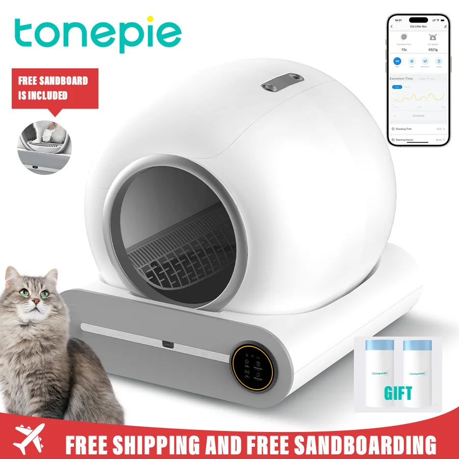 Tonepie 65L Automatic Smart Self-Cleaning Cat Litter Box – Fully Enclosed Pet Toilet Litter Tray, English Version