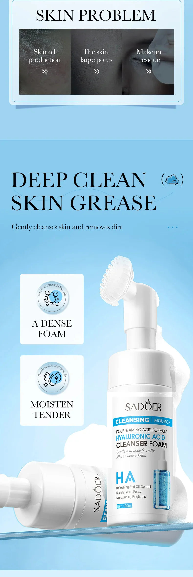 SAODER Q10 & Vitamin C Facial Cleanser — Moisturizing Brightening Face Wash Foam for Gentle Skin Cleansing