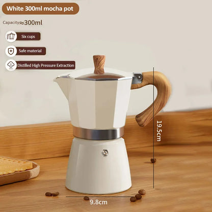 Vintage Wooden Handle Moka Pot – Classic Italian Espresso Maker 150ml/300ml for Home & Cafe Use