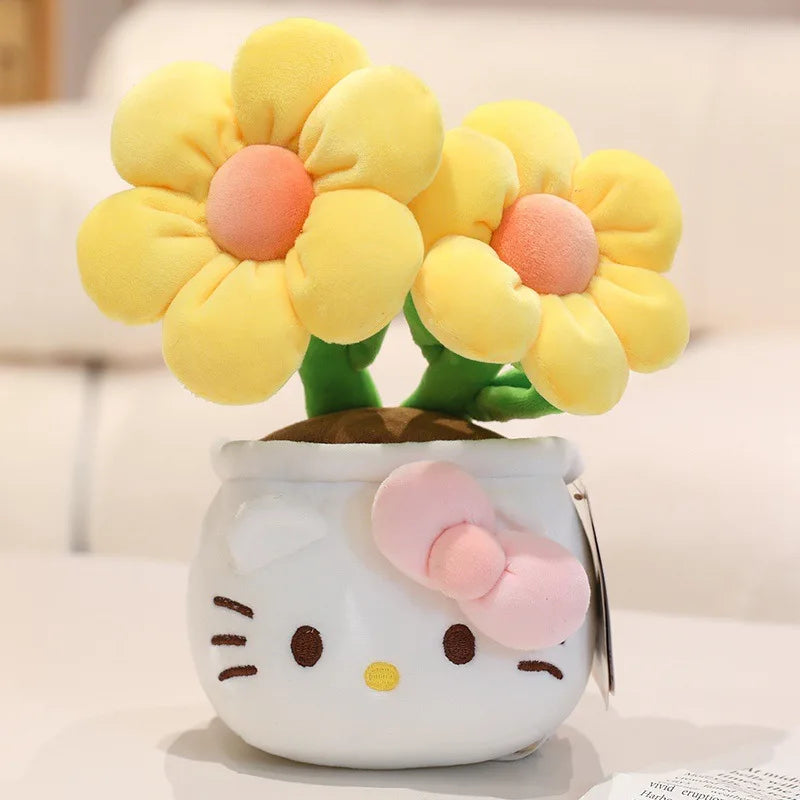 23CM Hello Kitty Plush Toy – Soft Stuffed Animal with Flower Bouquet, Perfect Christmas, Birthday & Graduation Gift