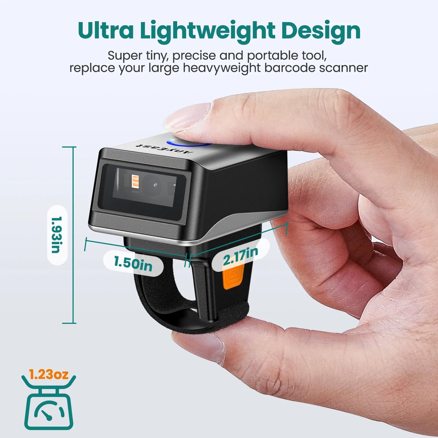 Bluetooth Mini Finger Barcode Reader | Wireless Ring Scanner for Android, iOS, PC | 2D PDF417 Data Matrix | Portable Ring Scanners