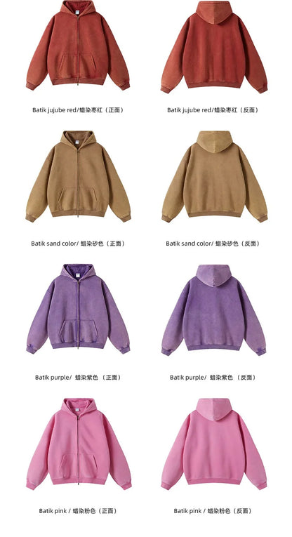 Batik Fleece Zipper Hoodie – Warm Ethnic Style Zip-Up Sweatshirt
