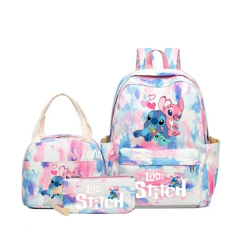 3pcs Stitch Backpack Set – Large Capacity Cartoon Schoolbag with Lunch Bag & Pencil Case for Kids & Girls