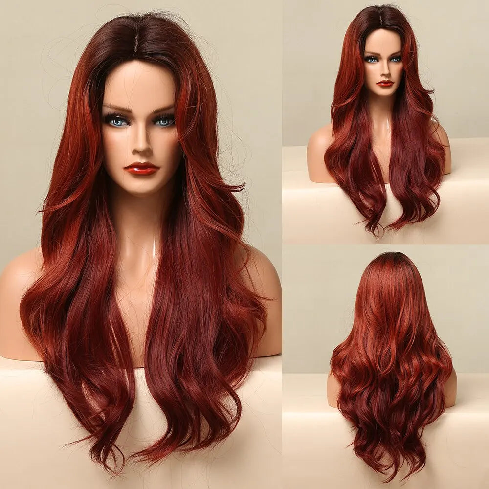 Long Pink Wavy Wig for Women — Middle Part Synthetic Hair, Heat-Resistant, Natural-Looking Cosplay Wig
