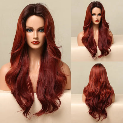 Long Pink Wavy Wig for Women — Middle Part Synthetic Hair, Heat-Resistant, Natural-Looking Cosplay Wig