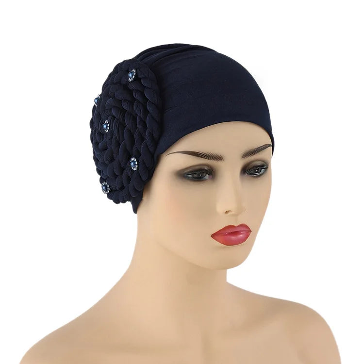 Diamond Braided Turban Hat for Women – Muslim Hijab Bonnet, African Headwrap Cap, Inner Headscarf