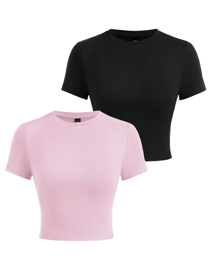 Y2K Women’s Solid Cotton Crop Top – Short Sleeve, High-Elastic O-Neck T-Shirt for Summer Streetwear & Sporty Fashion