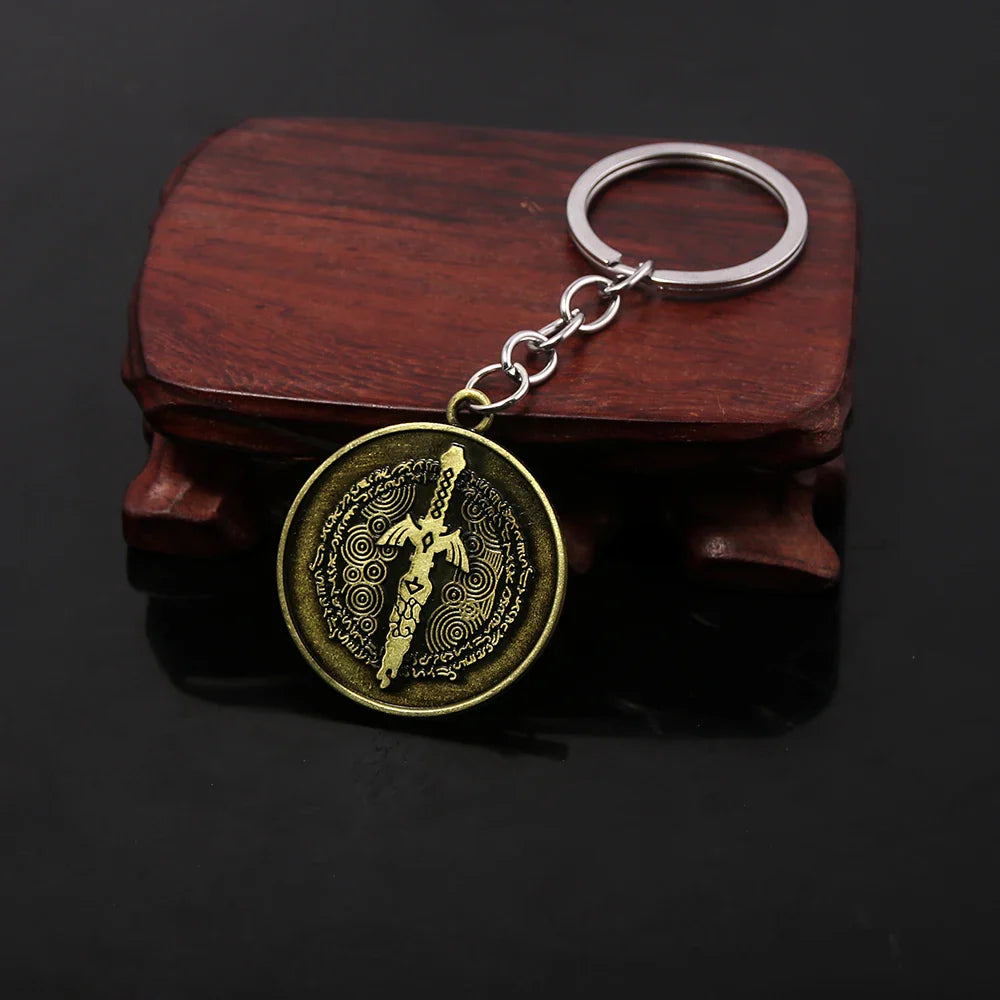 Zelda Tears of the Kingdom Purah Pad Keychain – Master Sword & Hylian Shield Pendant for Fans