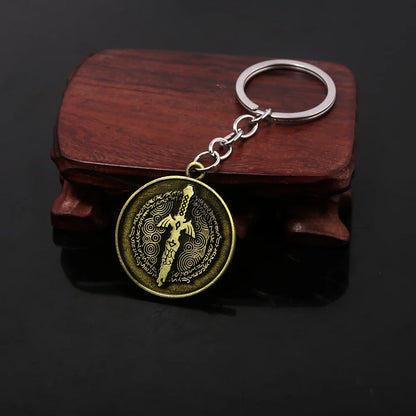 Zelda Tears of the Kingdom Purah Pad Keychain – Master Sword & Hylian Shield Pendant for Fans