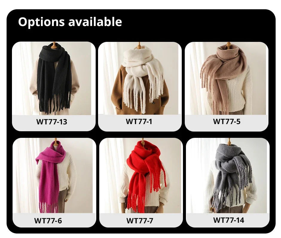 Women’s Winter Cashmere Scarf – Thick Soft Pashmina Shawl with Tassels, Warm Blanket Wrap & Long Poncho Echarpe