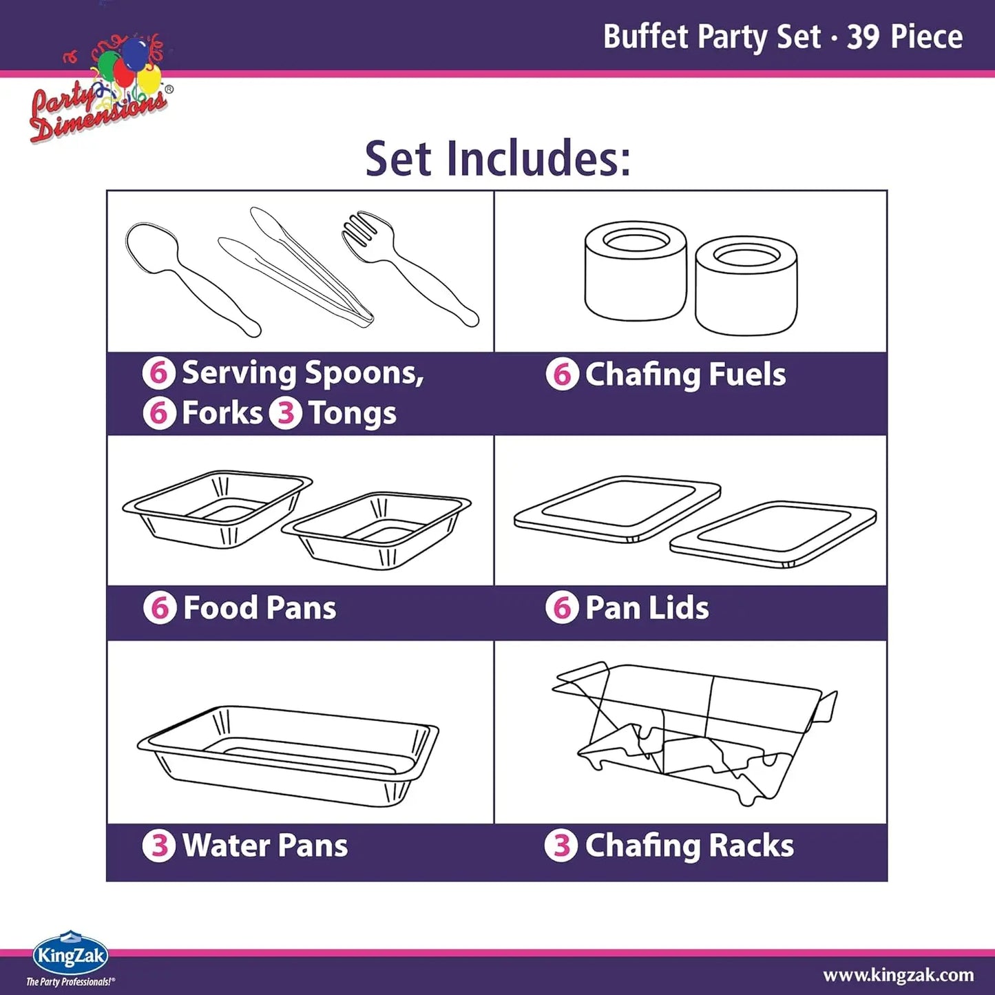 39-Piece Disposable Chafing Buffet Set – Full Size with 6-Hour Fuel Cans, Covers & Serving Utensils, Premium Catering Set