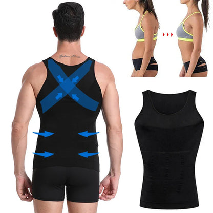 Men’s Slimming Shapewear Corset Vest — Compression Tummy Control Waist Cincher Sports Shirt