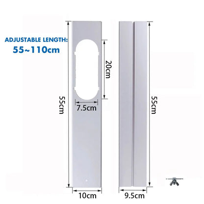 Adjustable Portable AC Window Kit – Slide Plate & Exhaust Hose Connector Adaptor with Wind Shield