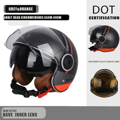 DOT Certified Vintage Open Face Motorcycle Helmet – Retro 3/4 Cruise Casco Casque Moto for Men & Women