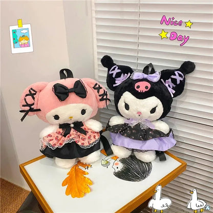Kawaii Sanrio Kuromi Plush Backpack – Lolita Style Stuffed Animal Doll, My Melody Tote Bag for Women & Girls, Christmas Gift
