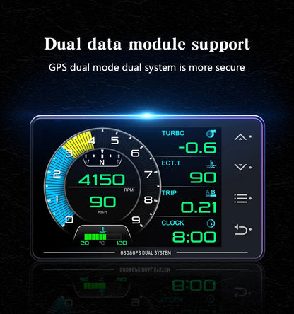 XS HUD Car Gauge – Multi-Function OBD+GPS Display for Water Temp, Turbo, Oil Pressure & Oil Temp Head-Up Display